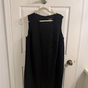 Adrianna Papell Black Dress with Scallop and Button Detail